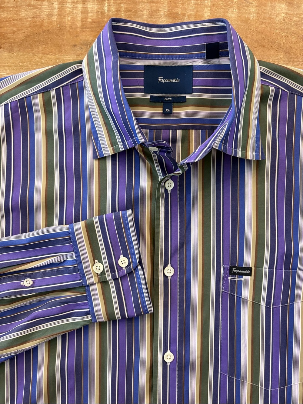 Façonnable Club XL Striped 100% Cotton Button Down Shirt Long Sleeve Dress Shirt
